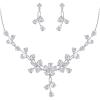 imageBriLove Wedding Jewelry Set for Bride Teardrop CZ Flower Leaf Filigree Necklace Earrings for PromClear
