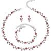 imageBriLove Wedding Jewelry Set for Women Bride Gorgeous Stunning Crystal Flower Leaf Cluster Choker Necklace Link Bracelet Stud Earrings Bridal BridesmaidRuby Color SilverTone
