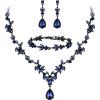 imageBriLove Wedding Jewelry Set for Women Bride YNecklace Tennis Bracelet Dangle Earrings Crystal Teardrop Marquise Cluster for Bridal Bridesmaid10Sapphire Color GoldTone