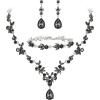 imageBriLove Wedding Jewelry Set for Women Bride YNecklace Tennis Bracelet Dangle Earrings Crystal Teardrop Marquise Cluster for Bridal Bridesmaid11Grey SilverTone
