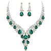 2Pcs-Emerald Color Silver-Tone