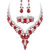 3Pcs-Ruby Color Silver-Tone