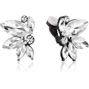 imageBriLove Gorgeous Stunning Rhinestone Marquise Clipon Earrings for Women Wedding Bridal Party Prom AccessoriesClear BlackTone