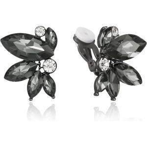 imageBriLove Gorgeous Stunning Rhinestone Marquise Clipon Earrings for Women Wedding Bridal Party Prom AccessoriesGrey BlackTone