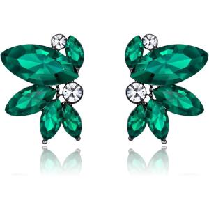 imageBriLove Gorgeous Stunning Rhinestone Marquise Stud Earrings for Women Wedding Bridal Party Prom AccessoriesEmerald Color BlackTone