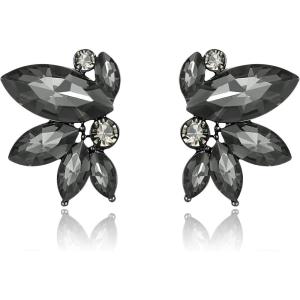 imageBriLove Gorgeous Stunning Rhinestone Marquise Stud Earrings for Women Wedding Bridal Party Prom AccessoriesGrey BlackTone