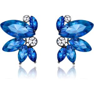 imageBriLove Gorgeous Stunning Rhinestone Marquise Stud Earrings for Women Wedding Bridal Party Prom AccessoriesRoyal Blue BlackTone