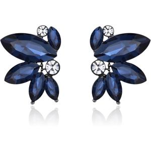 imageBriLove Gorgeous Stunning Rhinestone Marquise Stud Earrings for Women Wedding Bridal Party Prom AccessoriesSapphire Color BlackTone