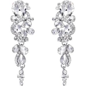 imageBriLove Wedding Bridal ClipOn Earrings for Women Bohemian Boho Crystal Multiple Teardrop Chandelier Dangle Jewelry Clear SilverTone