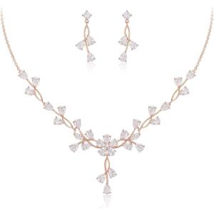 imageBriLove Wedding Jewelry Set for Bride Teardrop CZ Flower Leaf Filigree Necklace Earrings for PromClear RoseGoldtone