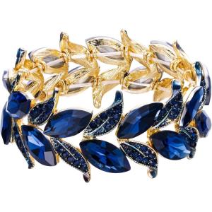 imageBriLove Womens Wedding Bridal Crystal MarquiseShape Leaf Stretch Bangle Bracelet01Navy Blue GoldTone