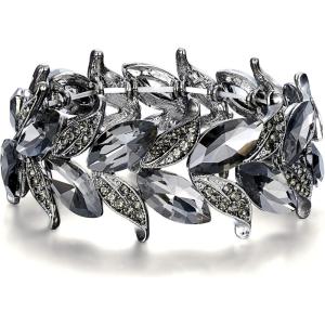 imageBriLove Womens Wedding Bridal Crystal MarquiseShape Leaf Stretch Bangle Bracelet05Grey BlackTone