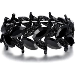 imageBriLove Womens Wedding Bridal Crystal MarquiseShape Leaf Stretch Bangle Bracelet06Black BlackTone