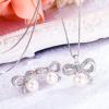 imageBriLove 925 Sterling Silver CZ Freshwater Cultured Pearl Jewelry Set for Women BowTie Pendant Stud Clear