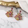 imageBriLove Gorgeous Stunning Christmas Tree Earrings Layer Emerald Cut Teardrop Marquise Rhinestone Crystal Cluster Star Dangle Earring for Women Party HolidayMulticolor GoldTone