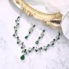 imageBriLove Wedding Bridal Jewelry Set CZ Crystal Leaf Vine Floral Scroll Teardrop VNecklace Pierced Earrings Set for Women BridesmaidEmerald Color