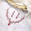 imageBriLove Wedding Bridal Jewelry Set CZ Crystal Leaf Vine Floral Scroll Teardrop VNecklace Pierced Earrings Set for Women BridesmaidRuby Color SilverTone