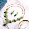 imageBriLove Wedding Bridal Jewelry Set for Women Crystal Teardrop Filigree Leaf Twig Enamel Statement Necklace Dangle Earrings Emerald Color GoldToned