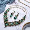 imageBriLove Womens Costume Elegant Crystal Teardrop Cluster Statement Necklace Dangle Earrings SetEmerald Color GoldTone