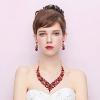 imageBriLove Womens Costume Elegant Crystal Teardrop Cluster Statement Necklace Dangle Earrings SetRuby Color GoldTone