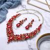 imageBriLove Womens Costume Elegant Crystal Teardrop Cluster Statement Necklace Dangle Earrings SetRuby Color GoldTone