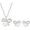 imageBriLove 925 Sterling Silver CZ Freshwater Cultured Pearl Jewelry Set for Women BowTie Pendant Stud Clear