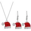 imageBriLove Christmas Hat Jewelry Set Xmax Cap Shiny Crystal Pendant Necklace Hook Dangle Earrings Costume Present for Women Ruby Color SilverTone