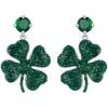 imageBriLove Clover Earrings for Women Gorgeous Shiny Rhinestones Green Leaf Shape Drop Dangle Earring for St Patricks Day Party Prom Accessories Emerald Color SilverTone