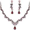 imageBriLove Wedding Bridal Jewelry Set CZ Crystal Leaf Vine Floral Scroll Teardrop VNecklace Pierced Earrings Set for Women BridesmaidPurple