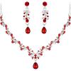 imageBriLove Wedding Bridal Jewelry Set CZ Crystal Leaf Vine Floral Scroll Teardrop VNecklace Pierced Earrings Set for Women BridesmaidRuby Color SilverTone