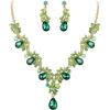 imageBriLove Wedding Bridal Jewelry Set for Women Crystal Teardrop Filigree Leaf Twig Enamel Statement Necklace Dangle Earrings Emerald Color GoldToned