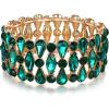 imageBriLove Wedding Bridal Teardrop Rhinestones Cluster Stretch Bangle Bracelet for BrideEmerald Color GoldTone