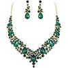 imageBriLove Womens Costume Elegant Crystal Teardrop Cluster Statement Necklace Dangle Earrings SetEmerald Color GoldTone
