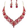 imageBriLove Womens Costume Elegant Crystal Teardrop Cluster Statement Necklace Dangle Earrings SetRuby Color GoldTone