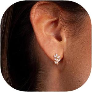 imageBriLove 14K RoseGoldPlated Hoop Earrings for Women Mom 925 Sterling Silver Six Leaves Huggie Hoops Gifts for Daily WearMothers DayValentines DayBirthdayChristmasAnniversary