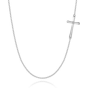 imageBriLove 925 Sterling Silver Cubic Zirconia Delicate Cross Sideways Choker Necklace for Women Clear