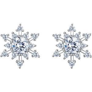 imageBriLove 925 Sterling Silver Cubic Zirconia Shining Snowflake Stud Earrings for Women Clear
