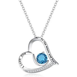 imageBriLove 925 Sterling Silver Necklace for WomenI Love You to the Moon and Back Engraved CZ Love Heart Pendant Necklaces for Birthday GiftDecember  Blue Topaz Color