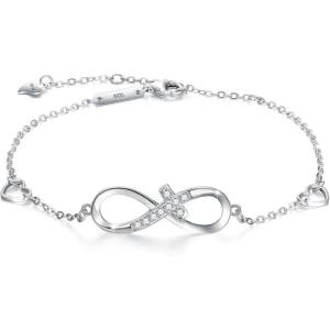imageBriLove Dainty Elegant 925 Sterling Silver Cubic Zirconia Infinity Endless Love Cross Link Bracelets for Women Birthday Valentines Day Anniversary Jewelry