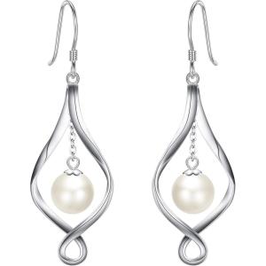 imageBriLove Gifts for Mom Womens 925 Sterling Silver Freshwater Cultured Pearl Infinity Hook Dangle Earrings for Mothers DayValentines DayBirthdayChristmasAnniversary925 Sterling Silver