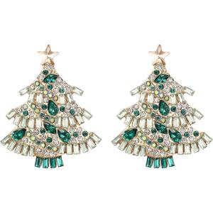 imageBriLove Gorgeous Stunning Christmas Tree Earrings Layer Emerald Cut Teardrop Marquise Rhinestone Crystal Cluster Star Dangle Earring for Women Party HolidayGreen GoldTone