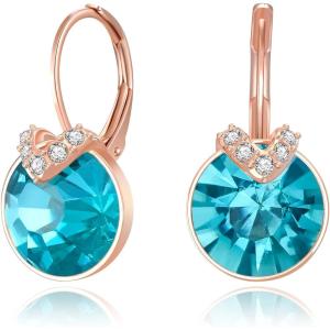 imageBriLove Gorgeous Stunning Cubic Zirconia VShaped Circle Crystal Dangle Earrings Gift for Women Valentines DayMothers DayBirthdayAnniversaryBlue Topaz RoseGoldTone