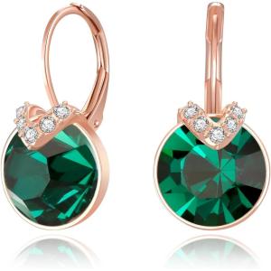 imageBriLove Gorgeous Stunning Cubic Zirconia VShaped Circle Crystal Dangle Earrings Gift for Women Valentines DayMothers DayBirthdayAnniversaryEmerald Color RoseGoldTone