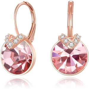 imageBriLove Gorgeous Stunning Cubic Zirconia VShaped Circle Crystal Dangle Earrings Gift for Women Valentines DayMothers DayBirthdayAnniversaryPink RoseGoldTone