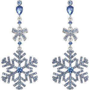 imageBriLove Snowflake Earring for Women Sparkle Winter Party Flower Crystal Bow Teardrop Pierced Dangle Earrings ChristmasBlue SilverTone