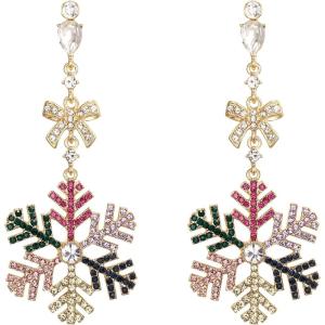 imageBriLove Snowflake Earring for Women Sparkle Winter Party Flower Crystal Bow Teardrop Pierced Dangle Earrings ChristmasMulticolor GoldTone