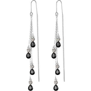 imageBriLove Sparkly Bling Rhinestone Teardrop Dangling Drop Hook Earrings for Women Prom Party Jewelry GiftsBlack SilverTone