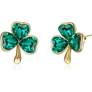 imageBriLove St Patricks Day Green Stunning Cute Shamrock Studs Earrings for Women Holiday Jewelry Gift