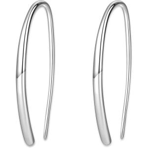 imageBriLove Tiny Pull Through Earrings Small Threader 925 Sterling Silver Hypoallergenic Minimalist Drop for Women Trendy Everyday WearClear