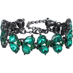 imageBriLove Wedding Bridal Crystal Rhinestone Multi Teardrop Bracelet for Women Party PromEmerald Color BlackTone